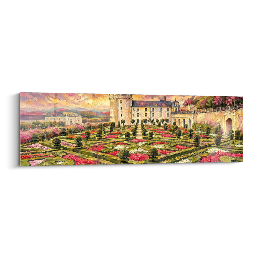 Gemälde Schloss mit rosa und goldenen Gärten – Blütenpracht – Edition Schloss Villandry Centre-Val de Loire Frankreich