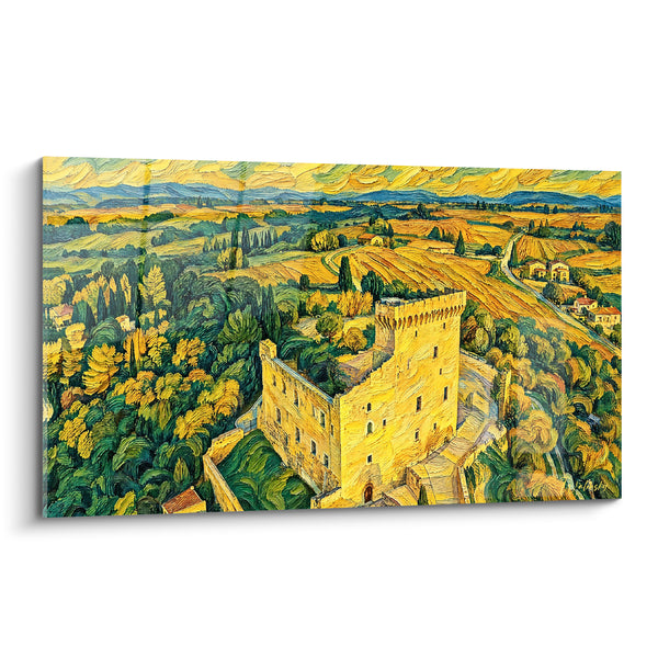 Tableau Château en pierre dorée et vignes vertes - Lumière sur le terroir - Edition Châteauneuf-du-Pape Provence-Alpes-Côte d'Azur France