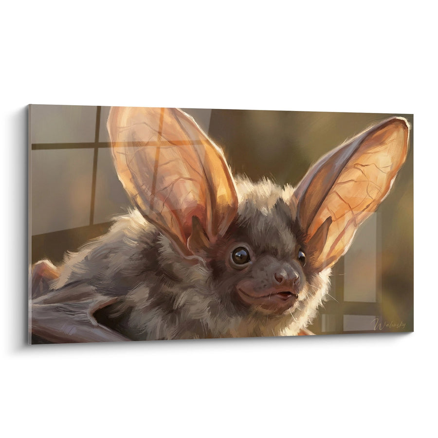 Tableau chauve-souris aux grandes oreilles translucides et regard expressif - Portrait attendrissant - Edition Chauve souris