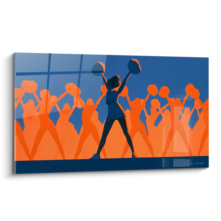 Tableau Pom-pom girl aux pompons bleu et orange - Élan collectif - Edition Cheerleader