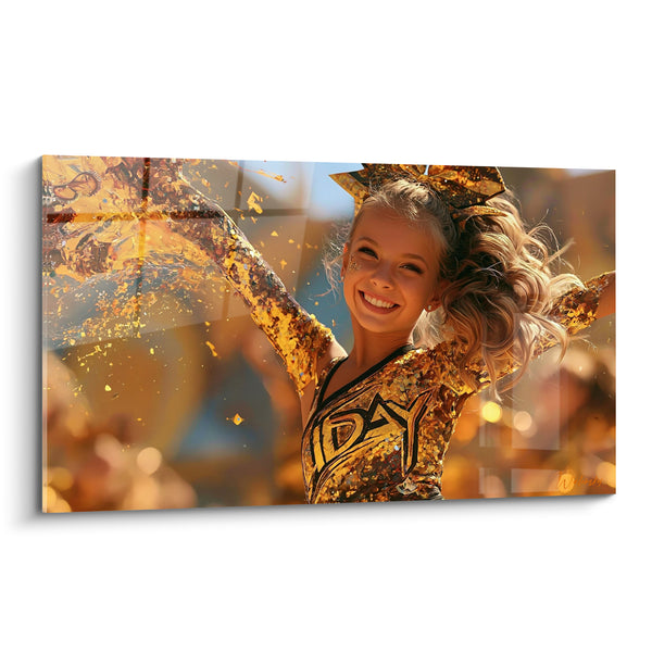 Tableau Pom-pom girl dorée aux confettis étincelants - Instant de triomphe - Edition Cheerleader
