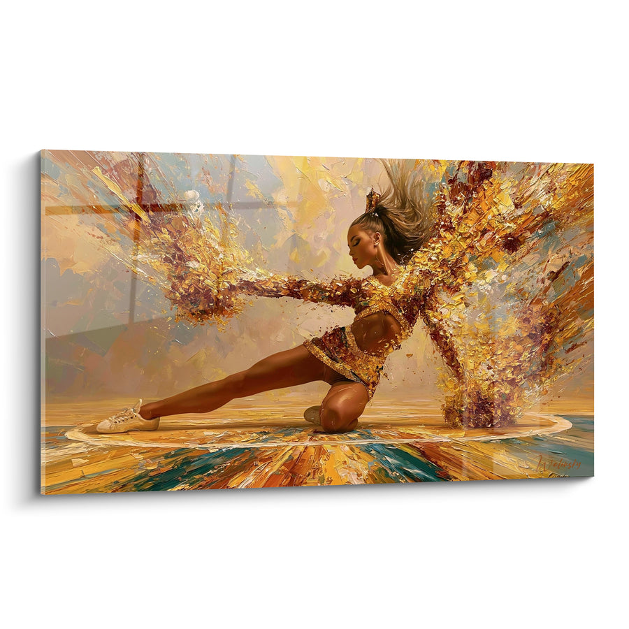 Tableau Meneuse de pom-pom girl dorée en fusion picturale - Éclat figé du geste - Edition Cheerleader