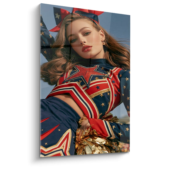 Tableau Pom-pom girl étoiles bleu marine et rouge - Éclat patriotique - Edition Cheerleader