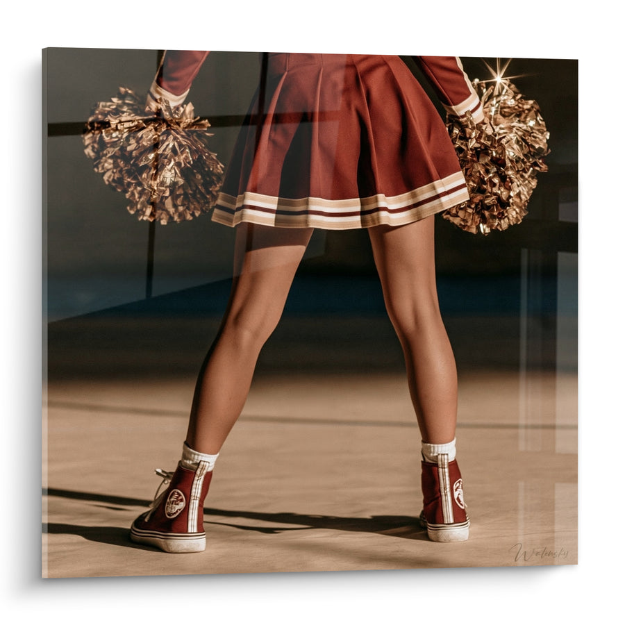 Tableau Pom-pom girl jupe bordeaux et pompons dorés - Avant l'ovation - Edition Cheerleader