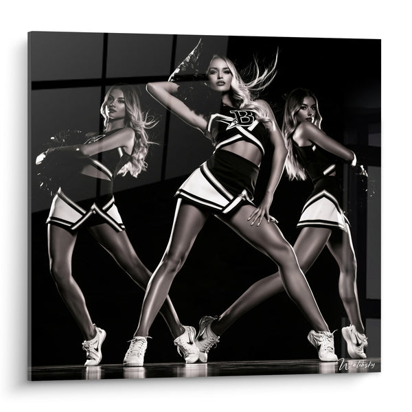 Tableau Pom-pom girl noir et blanc en trio dynamique - Élan de compétition - Edition Cheerleader