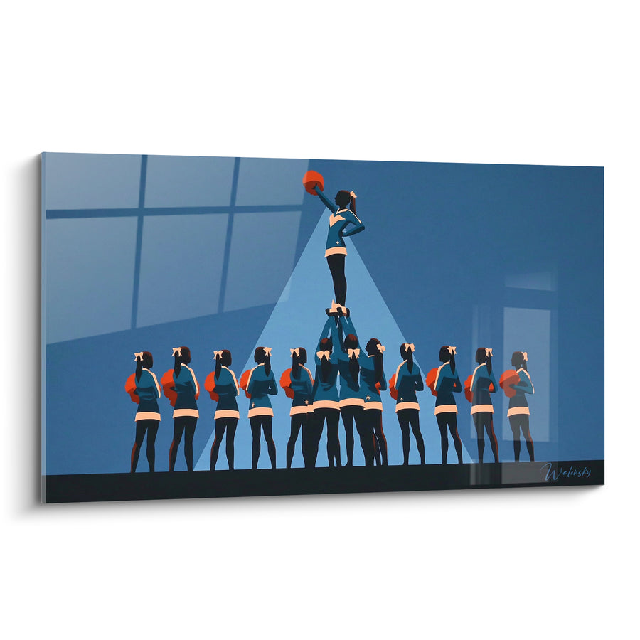 Tableau Pyramide de pom-pom girls bleu et orange - Sommet de l'équipe - Edition Cheerleader