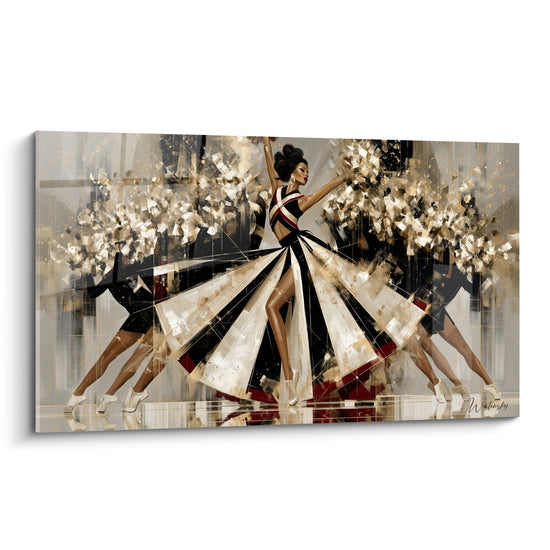 Tableau Meneuse robe évasée noir et or - Envol triomphal - Edition Cheerleader