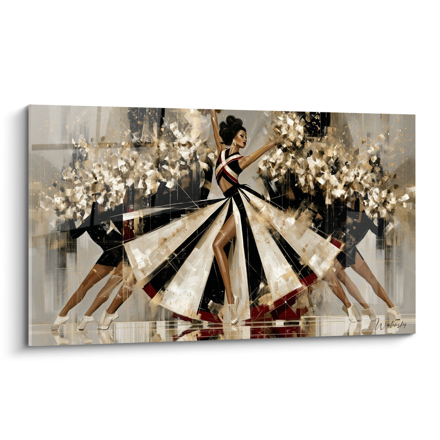 Tableau Meneuse robe évasée noir et or - Envol triomphal - Edition Cheerleader
