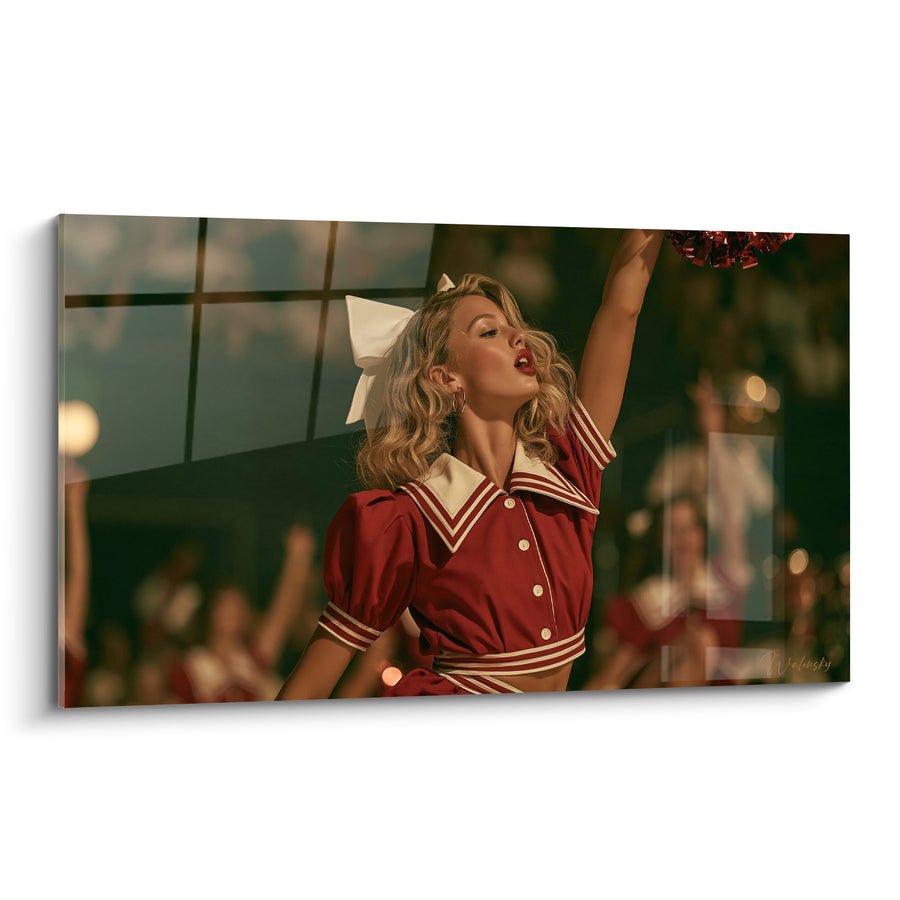 Tableau Meneuse rouge et blanc au pompon levé - Acclamation triomphante - Edition Cheerleader