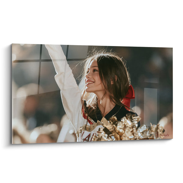Tableau Pom-pom girl blanche et dorée aux pompons - Élan de stade - Edition Cheerleader
