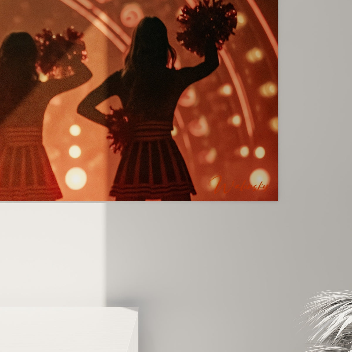 Grain de l'impression cheerleader révélant les nuances orange, dorées et noires du fond lumineux