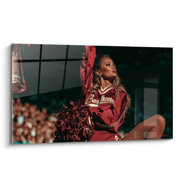 Tableau Cheerleader pompons rouge et bordeaux - Ovation figée - Edition Cheerleader