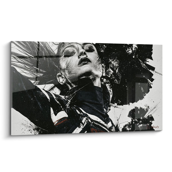 Tableau Portrait éclaté noir et blanc chevelure - Tension figée - Edition Cheerleader