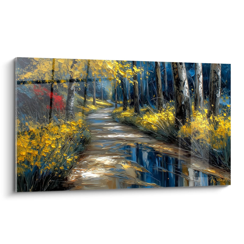 Autumn Forest Path Painting - Golden Reflections - Forest Edition