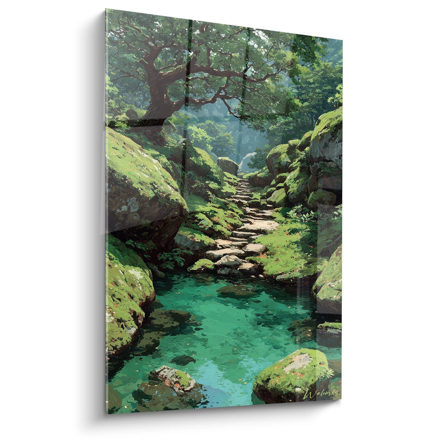 Tableau Chemin forestier avec bassin émeraude - Sérénité des bois - édition Forêt