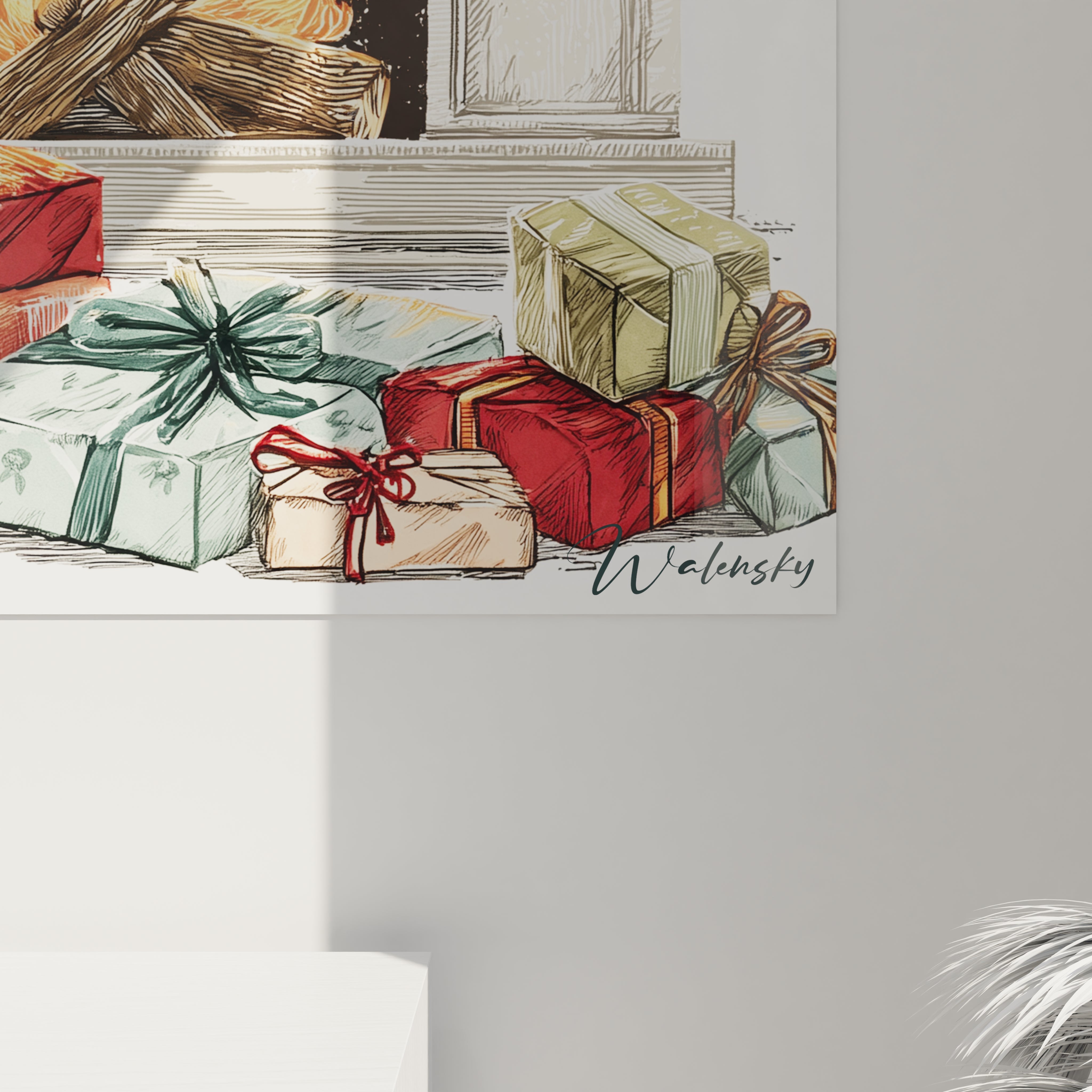 Tableau mural Walensky avec motifs colorés, parfait pour un décor avec tableau cheminée feu de Noël
