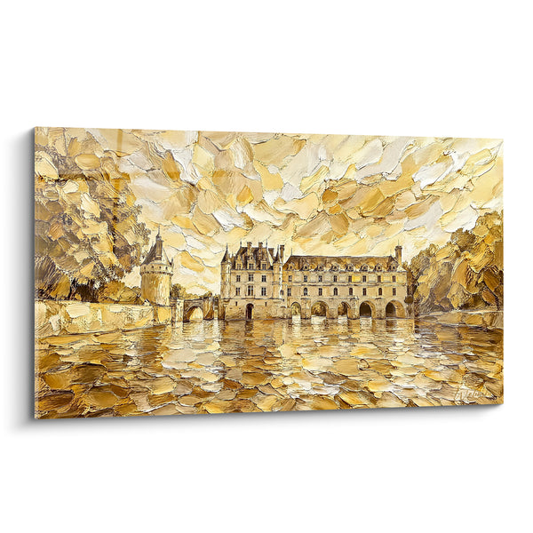 Tableau Château doré aux arches reflétées - Splendeur dorée - Edition Chenonceaux Centre-Val de Loire France