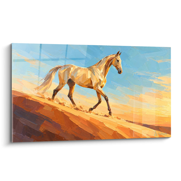 Tableau Cheval doré sur dune ocre - Foulée dorée du désert - Edition Cheval Akhal-Teke