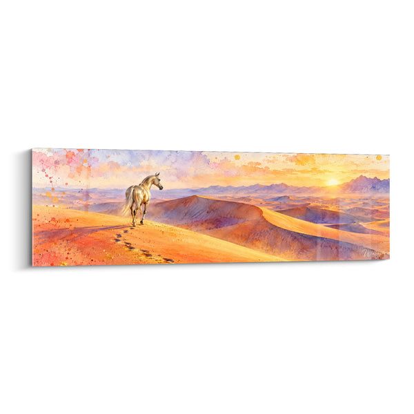 Tableau Cheval doré sur dunes orangées - Errance au couchant - Edition Cheval Akhal-Teke