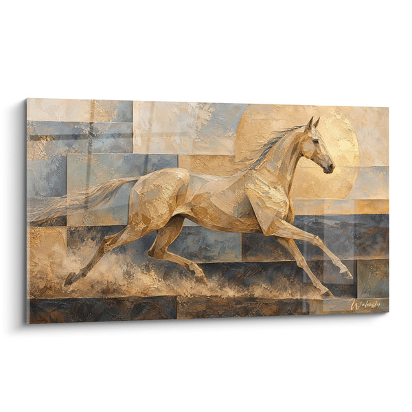 Tableau Cheval doré au galop ocre - Course effrénée - Edition Cheval Akhal-Teke