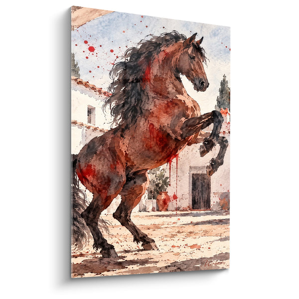 Tableau Cheval cabré brun et rouge éclaboussé - Fureur dressée - Edition Cheval Andalou