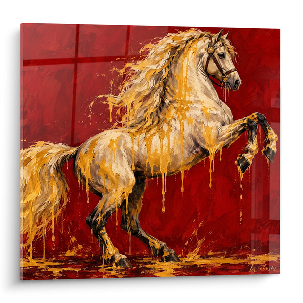 Tableau Cheval cabré rouge et doré ruisselant - Ruée dorée - Edition Cheval Andalou