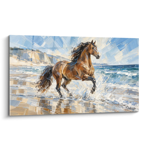 Tableau Cheval au galop sur plage bleue - Galop sur le rivage - Edition Cheval Andalou