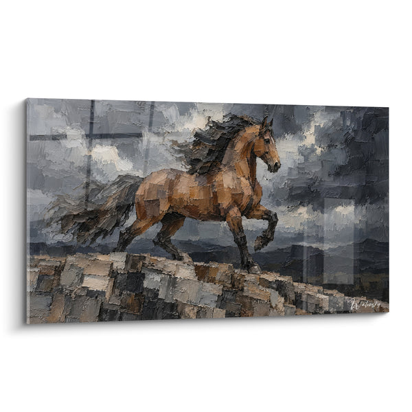 Tableau Cheval brun au galop sous ciel anthracite - Chevauchée orageuse - Edition Cheval Andalou