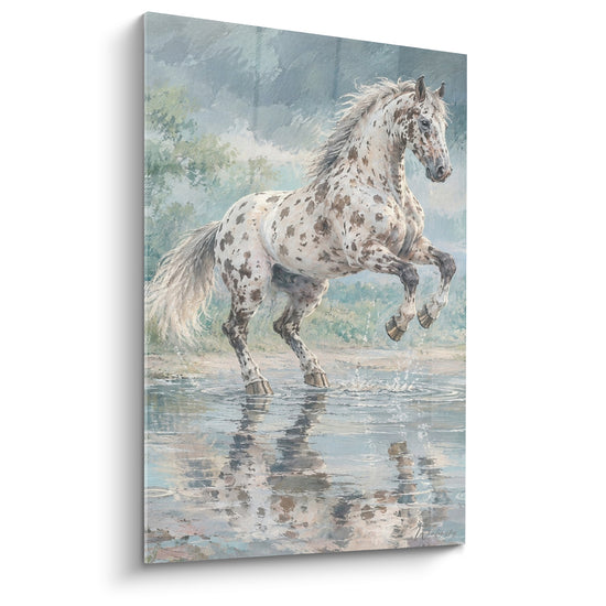 Tableau Cheval tacheté cabré dans l'eau brumeuse - Sursaut sauvage - Edition Cheval Appaloosa