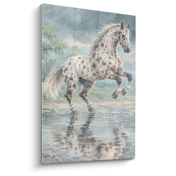 Tableau Cheval tacheté cabré dans l'eau brumeuse - Sursaut sauvage - Edition Cheval Appaloosa