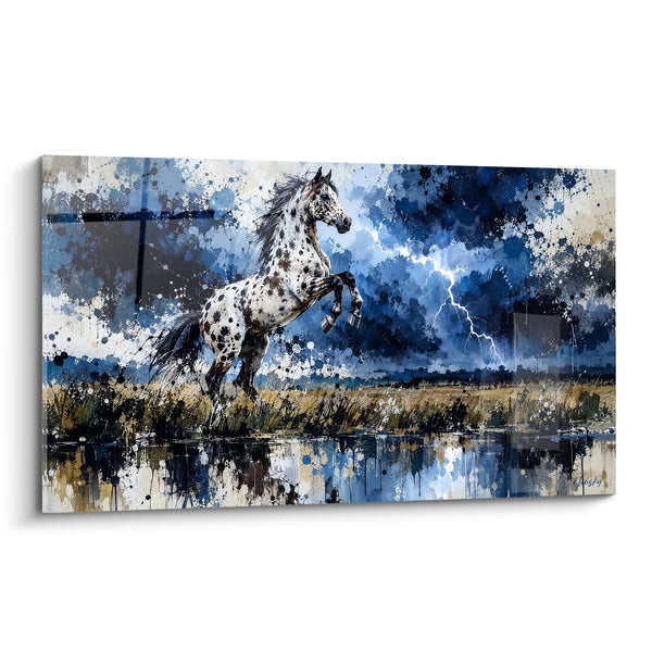 Tableau Cheval cabré bleu et blanc sous l'orage - Défi de l'orage - Edition Cheval Appaloosa