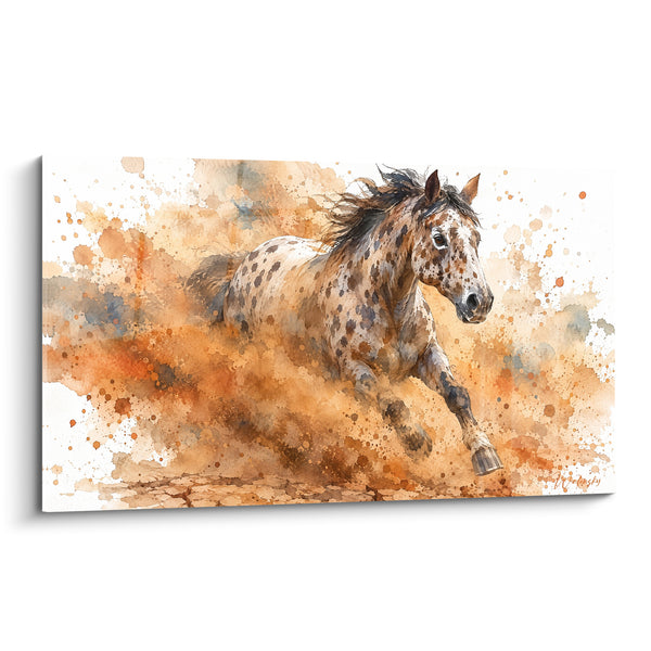 Tableau Cheval tacheté ocre et brun au galop - Course effrénée - Edition Cheval Appaloosa