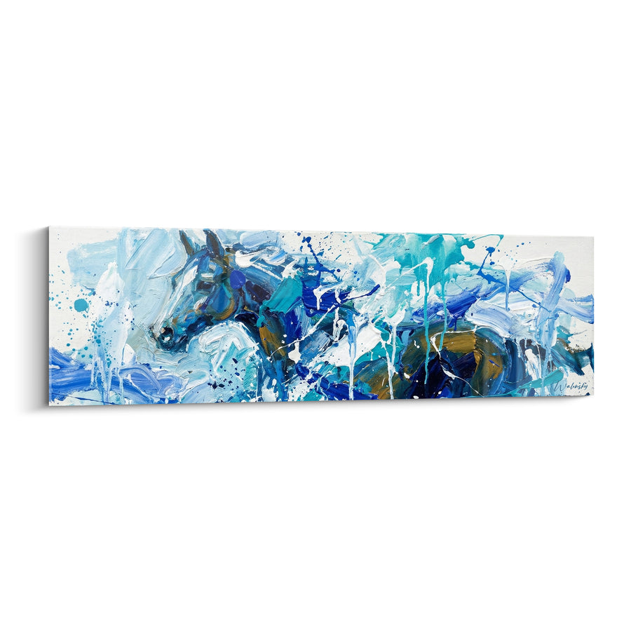 Tableau Cheval bleu et blanc aux éclaboussures - Profil équin figé - Edition Cheval