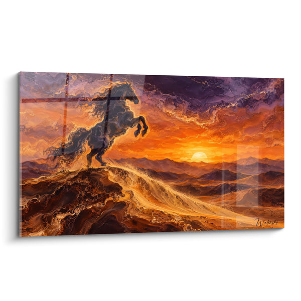Tableau Cheval cabré sur crête ocre et pourpre - Instant de bravoure - Edition Cheval