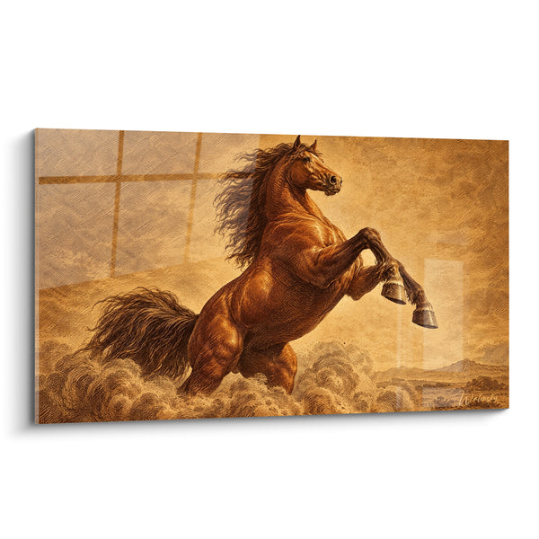 Tableau Cheval alezan cabré aux teintes sépia et brunes - Gravure à l'ancienne - Edition Cheval