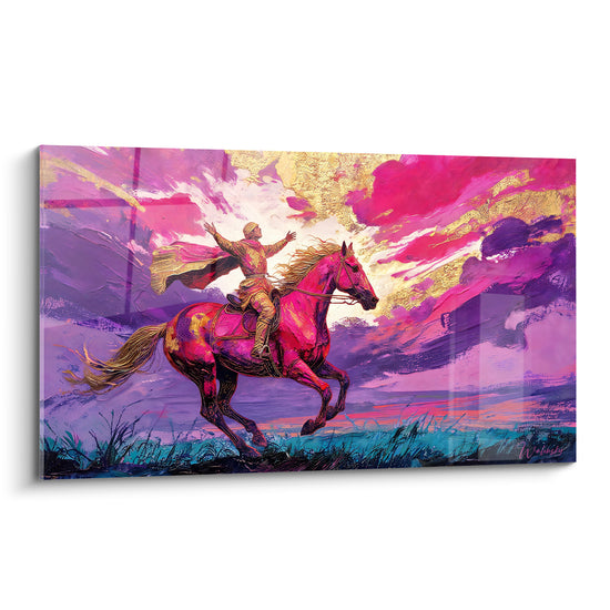 Tableau Cavalier au galop violet et doré - Élan triomphant - Edition Cheval