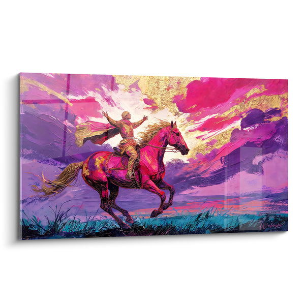 Tableau Cavalier au galop violet et doré - Élan triomphant - Edition Cheval