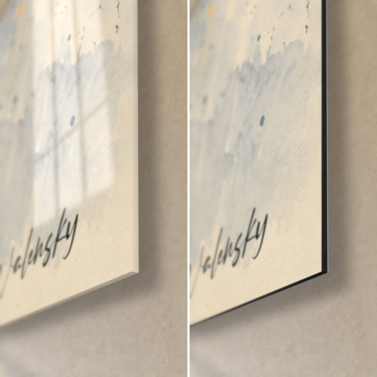 Tableau profil d'étalon à la crinière noire éclaboussée, signature Walensky, coin bas droit en verre brillant et alu Dibond mat noir