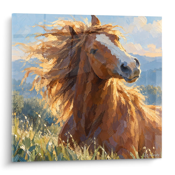 Tableau Cheval à la crinière dorée ébouriffée - Souffle de liberté - Edition Cheval