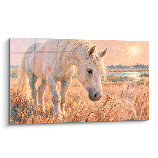 Tableau Cheval blanc aux herbes dorées - Instant suspendu - Edition Cheval de Camargue
