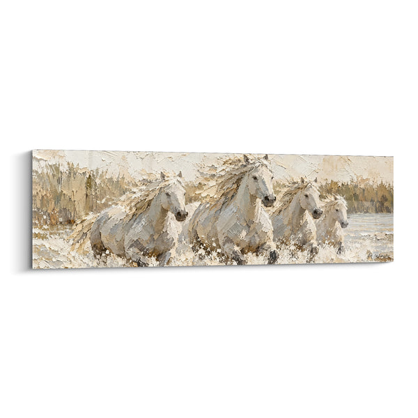 Tableau Chevaux blancs aux éclaboussures dorées - Galop impétueux - Edition Cheval de Camargue