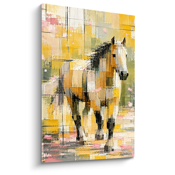 Tableau Cheval doré aux touches roses patchwork - Lumière des prairies - Edition Cheval