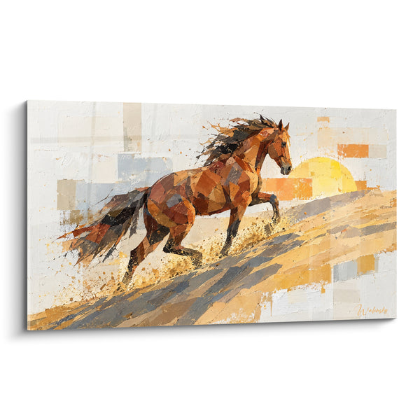 Tableau Cheval fauve gravissant une dune dorée - Ruée vers l'aube - Edition Cheval
