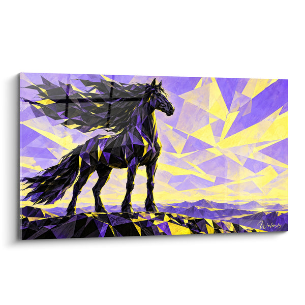 Tableau Cheval noir aux éclats violets et dorés - Souverain des cimes - Edition Cheval Frison