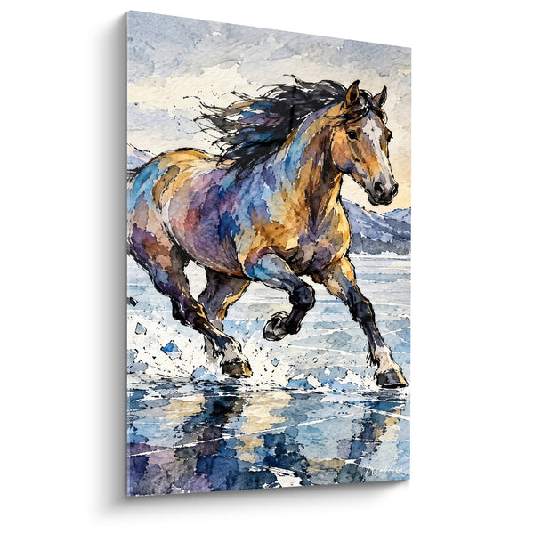 Tableau Cheval au galop sur l'eau miroitante - Course sur les flots - Edition Cheval