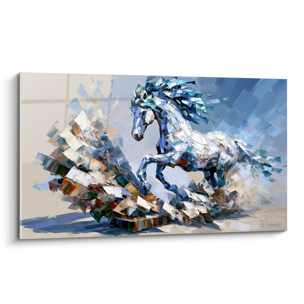 Tableau Cheval blanc et bleu au galop éclaté - Course fragmentée - Edition Cheval