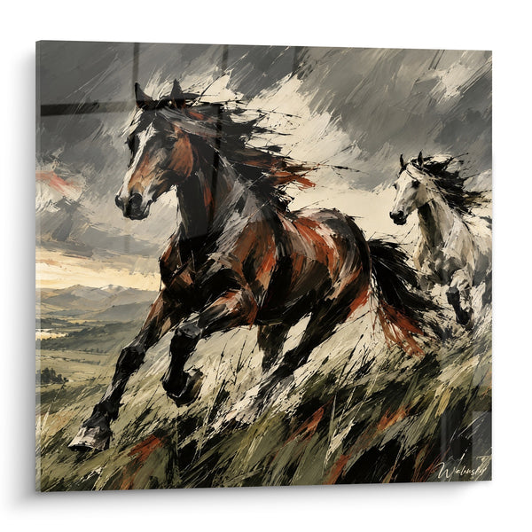 Tableau Chevaux bai et blanc au galop - Cavalcade sauvage - Edition Cheval