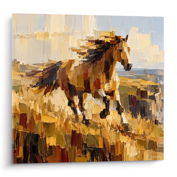 Schilderij Paard vosbruin in galop met textuur - Race in het licht - Editie Paard