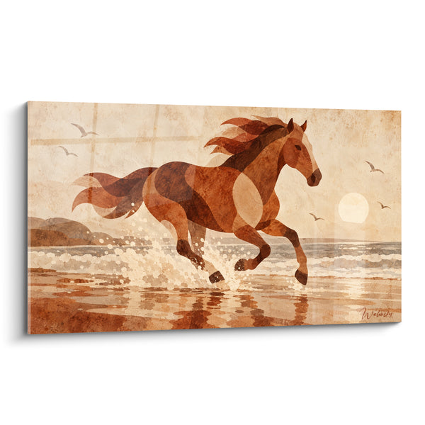 Quadro Cavallo al galoppo su una spiaggia ocra - Galoppo al crepuscolo - Edizione Cavallo