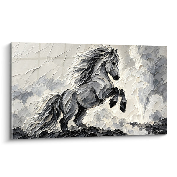 Tableau Cheval cabré gris et blanc en relief - Élan indompté - Edition Cheval Islandais